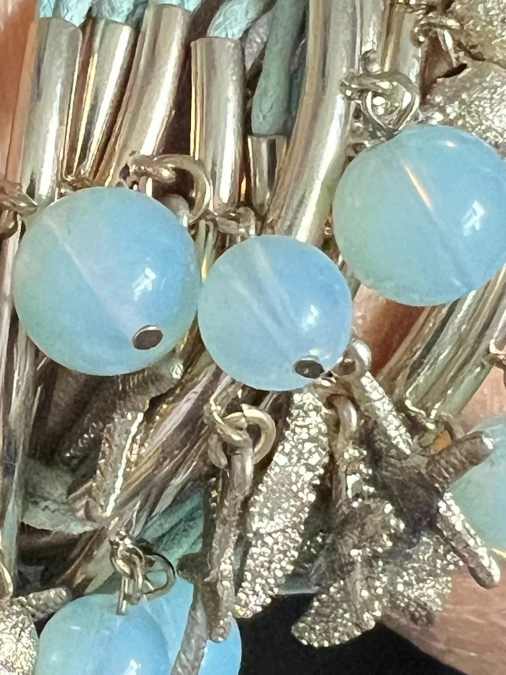 Coastal Beach Multi-Strand Tube Wrap Bracelet Starfish & Blue Beads
